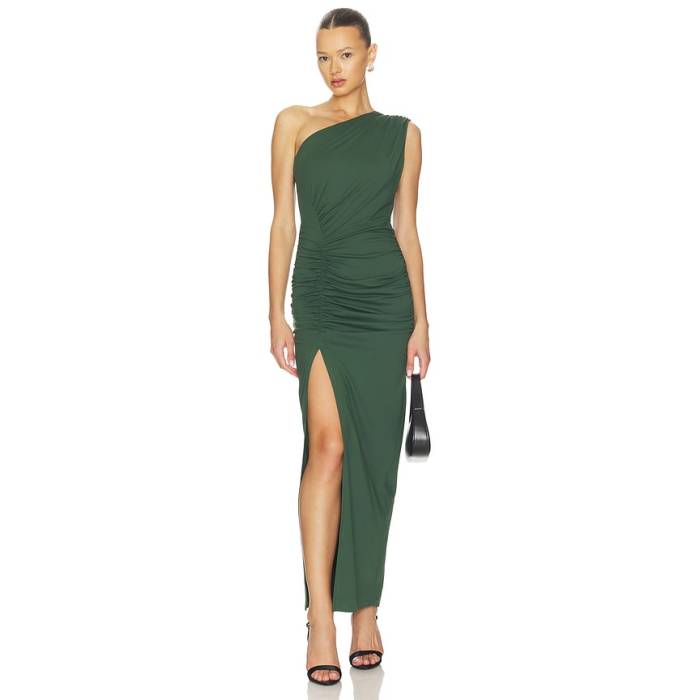 スサナモナコ Susana Monaco 【 One Arm Gathered Center Dress Women Kombu 】 御召しもの レディース