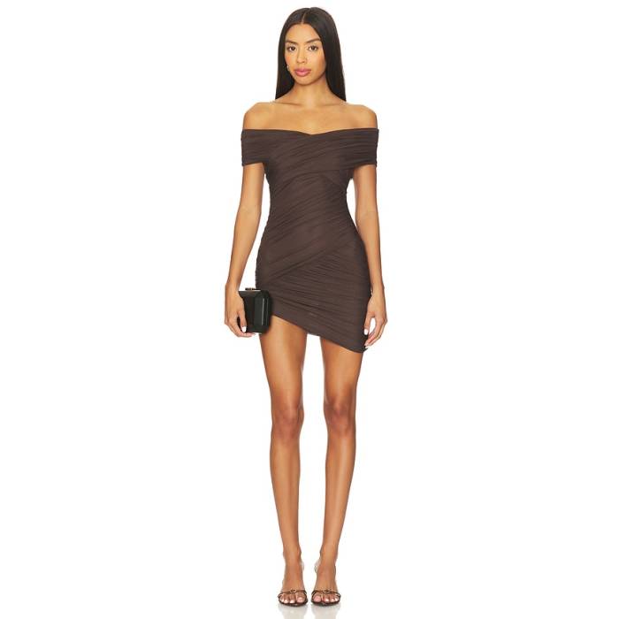 Seroya 【 Deniz Mesh Mini Dress Women Ash Brown 】 お召しもの レディース 赤銅色 赤銅色