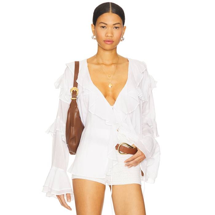 ショウミーユアムームー Show Me Your Mumu 【 Joss Ruffle Top Women White Voile 】 レディース 白いこと 白いこと