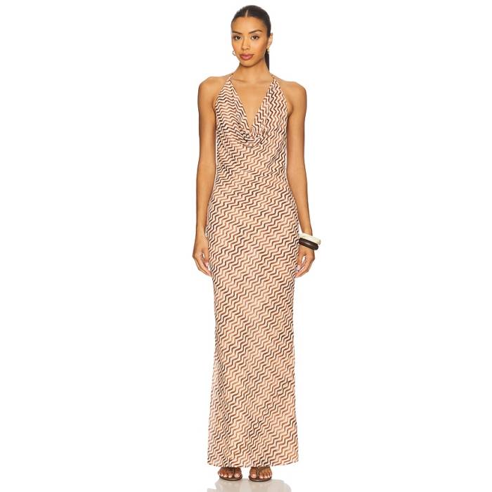 House Of Harlow 1960 【 X Revolve Sabrina Maxi Dress Women Brown \u0026Amp; Ivory Stripe 】 お召しもの レディース 赤銅色 赤銅色 象牙色 Stripe 縞模様