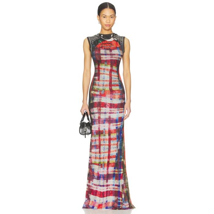 Ottolinger 【 Mesh Maxi Gown In Racing Plaid Women Print 】 レディース