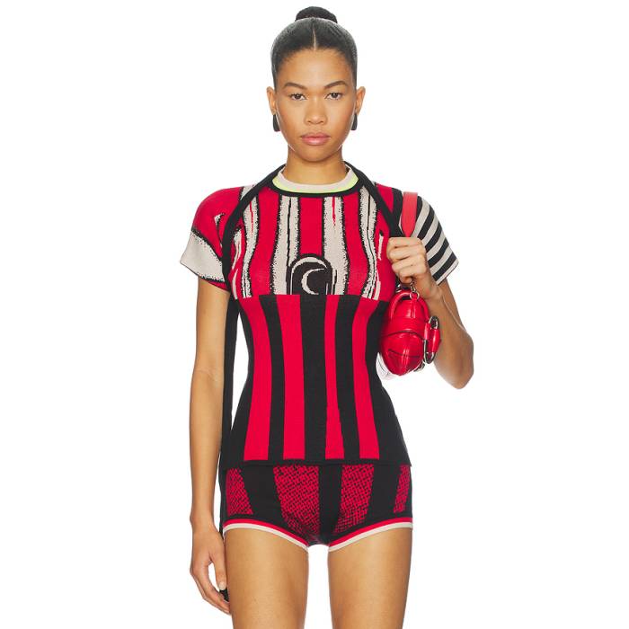 Ottolinger 【 Sporty Knit T-Shirt In Sporty Red Women Black \u0026Amp; Red 】 編み物 プルオーバー Red 赤・赤いこと レディース 黒いこと 黒いこと Red 赤・赤いこと