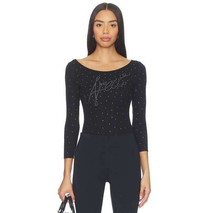 Area 【 Ballerina Logo Bodysuit Women Black 】 女性バレエダンサー ロゴタイプ 上半身背広 レディース 黒いこと 黒いこと
