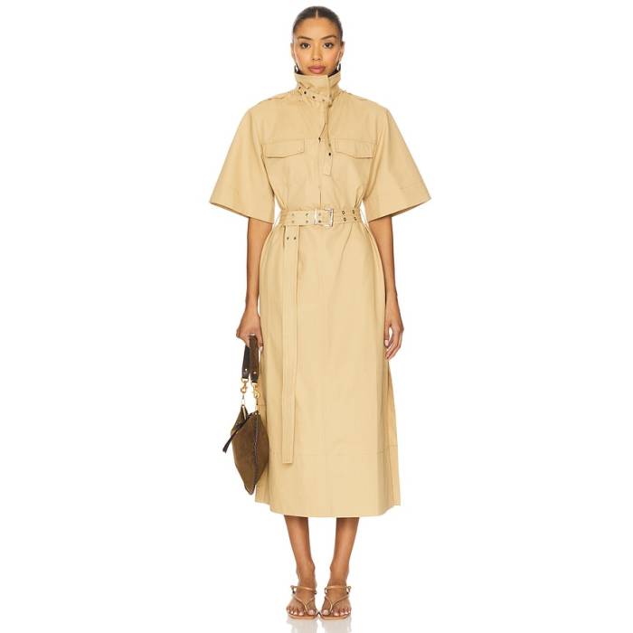ガニー Ganni 【 Classic Summer Suiting Cowl Neck Long Dress Women Pale Khaki 】 古典派音楽 Summer 炎節 お召しもの レディース カーキ