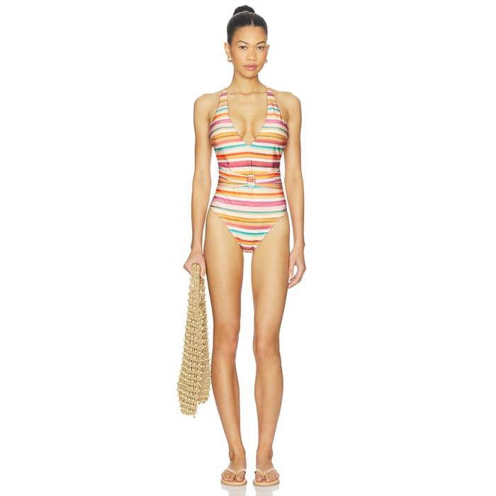 L\u0027agence 【 Plunge One Piece Women Watercolor Stripe 】 レディース Stripe 縞模様