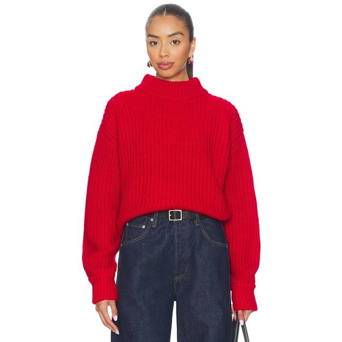 思わしいアメリカン Good American 【 Chunky Knit Mock Neck Sweater Women Chili001 】 編み物 調教師 レディース