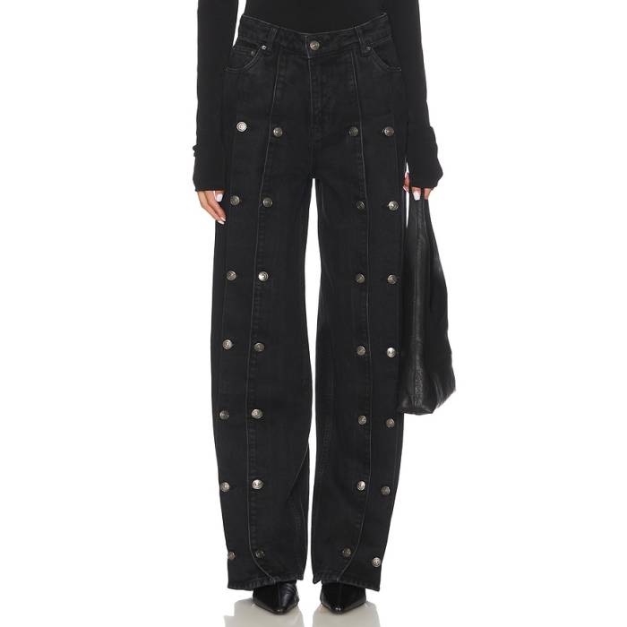 Rotate 【 Dixie Button Wide Leg Women Black Denim 】 レディース 黒色 ブラック デニム|スニケス