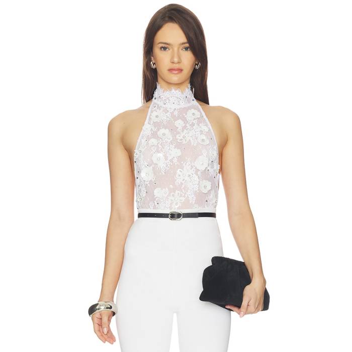 Retrofete 【 Saga Lace Bodysuit Women White \u0026Amp; Silver 】 上半身背広 レディース 白いこと 白いこと Silver しろがね色・しろがね色