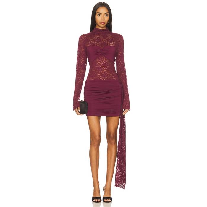 Runaway The Label 【 Larna Lace Long Sleeve Mini Dress Women Wine 】 Sleeve スリーブ ドレス レディース｜スニケス