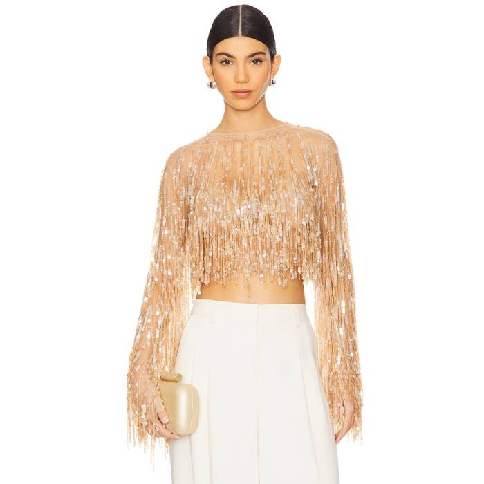 Lapointe 【 Fringe Sequin Crop Top Women Oat 】 Crop クロップ レディース