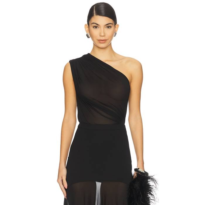 Atlein 【 Asymmetric Draped Bodysuit Women Black 】 上半身背広 レディース 黒いこと 黒いこと