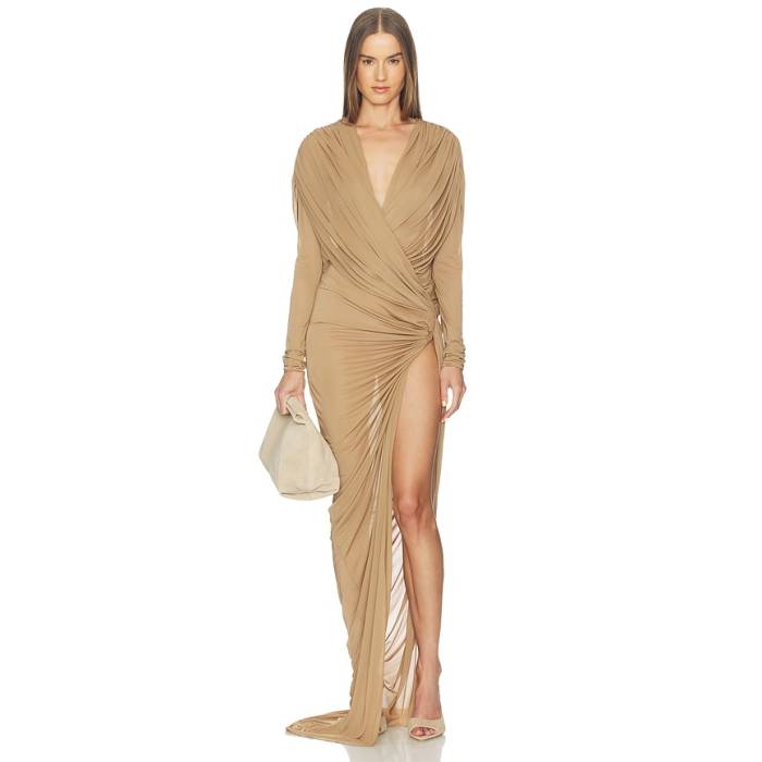 Atlein 【 Draped Long Sleeves High Slit Dress Women Argile 】 御機嫌 御召しもの レディース