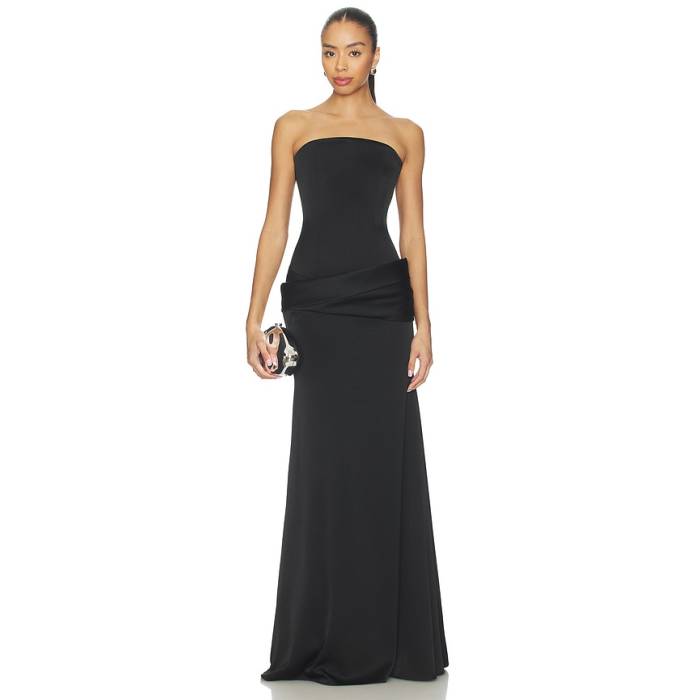 Alex Perry 【 Strapless Curved Corset Drape Gown Women Black 】 レディース 黒いこと 黒いこと