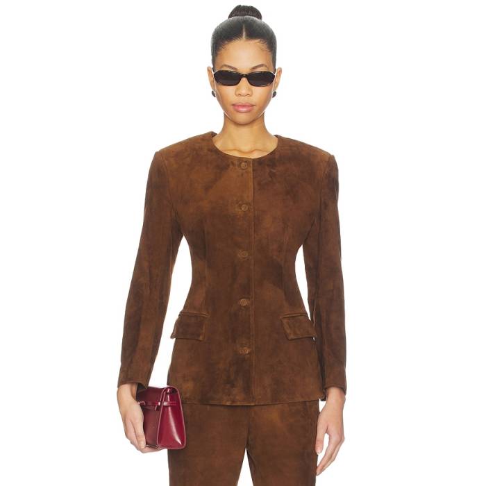 Aexae 【 Leather Suede Padded Contour Blazer In Suede Honey Brown Women Chestnut Brown 】 レザー スエード・スウェード Padded パッド ブレイザー ハニー 茶色 ブラウン レディース 茶色 ブラウン|スニケス