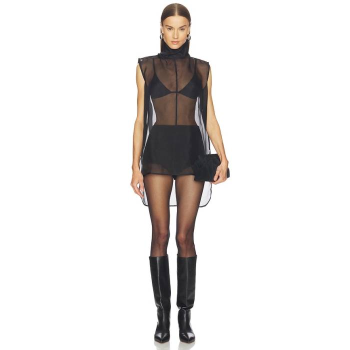 Aexae 【 Silk Organza Roll Neck Top Women Black 】 レディース 黒いこと 黒いこと