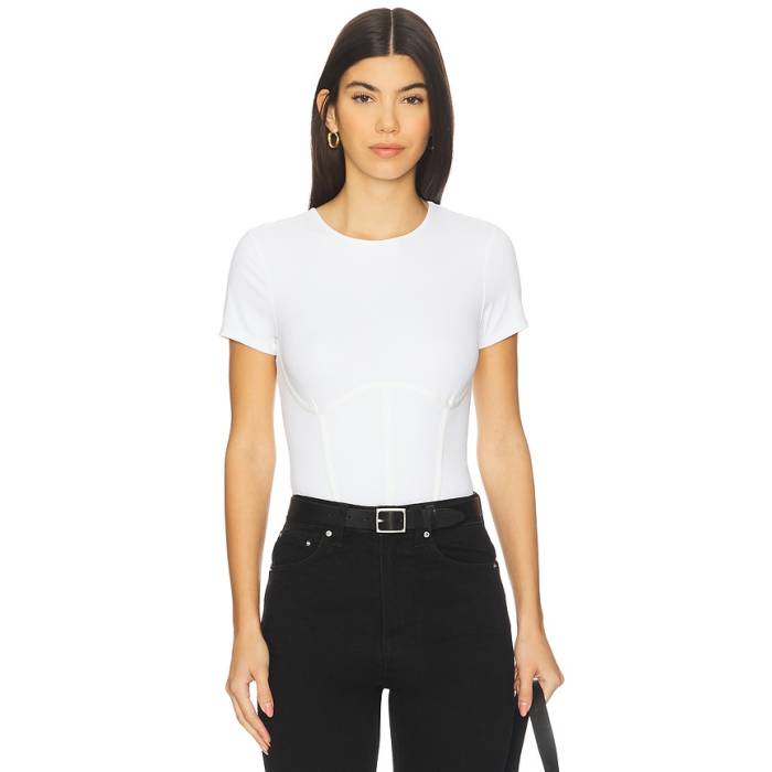 グッドアメリカン Good American 【 Weightless Corset Bodysuit Women White001 】 ボディースーツ レディース