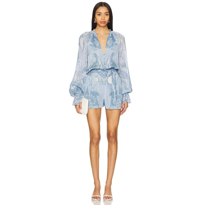 Hemant And Nandita 【 Romper With Tie Belt Women Powder Blue 】 ロンパース タイ 三尺帯 レディース 青碧 青碧