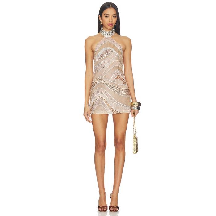 Retrofete 【 Buffie Embroidered Dress Women Champagne \u0026Amp; Silver 】 御召しもの レディース Silver しろがね色・しろがね色