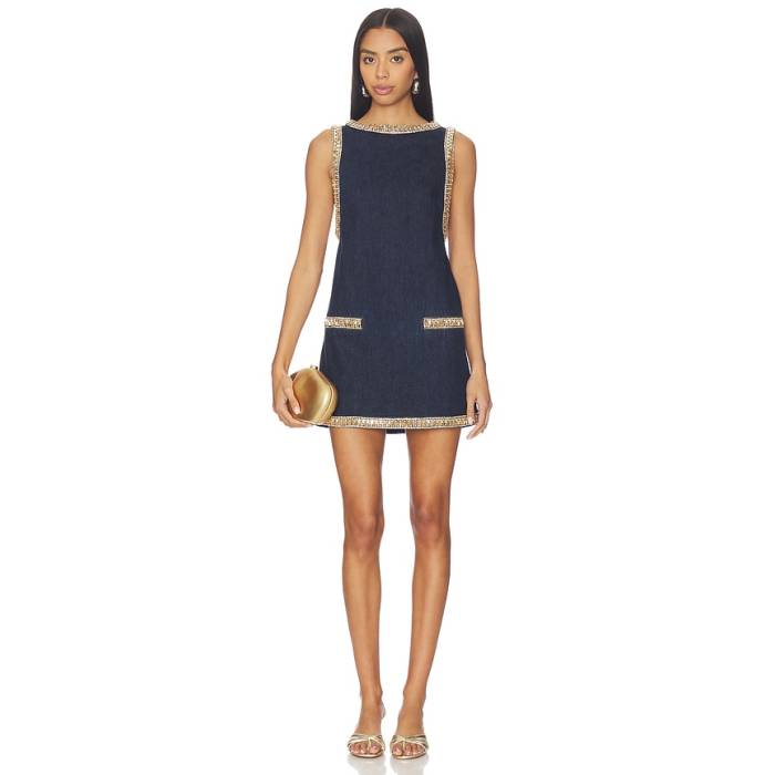 Retrofete 【 Dorte Dress Women Indigo Rinse \u0026Amp; Light Gold 】 御召しもの レディース 藍色・インディゴ ゴールド