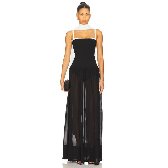 ショウミーユアムームー Show Me Your Mumu 【 Hepburn Maxi Dress Women Black Tie Colorblock 】 ドレス レディース 黒色 ブラック ネクタイ|スニケス