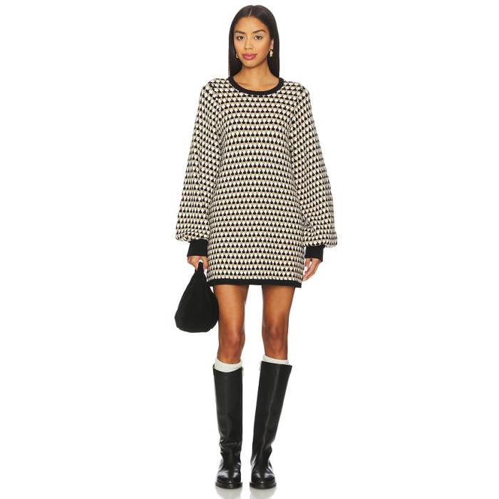 ショウミーユアムームー Show Me Your Mumu 【 Marion Sweater Dress Women Black Geo Knit 】 トレーナー ドレス レディース 黒色 ブラック ニット|スニケス