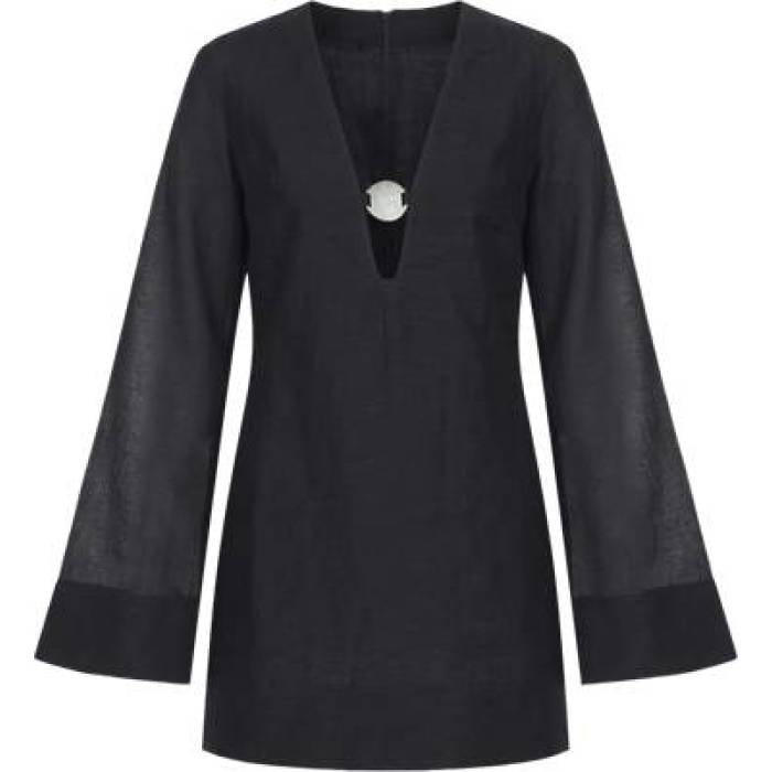 Shona Joy 【 Paloma Plunged Long Sleeve Mini Dress Women Black 】 Sleeve 捩り お召しもの レディース 黒いこと 黒いこと