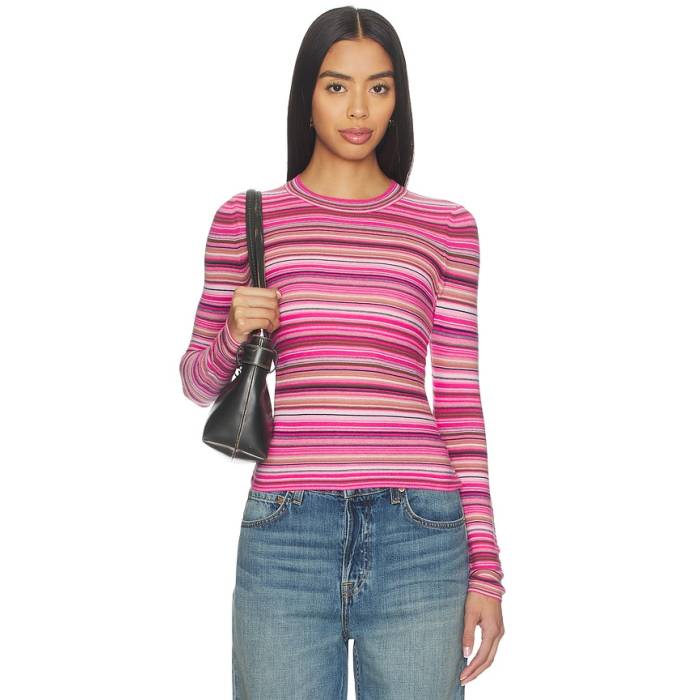 Pistola 【 Madison Long Sleeve Crew Neck Sweater Women Pink Brown Multi 】 Sleeve 捩り 労働者の一団 調教師 レディース pink サクラ色 赤銅色 赤銅色