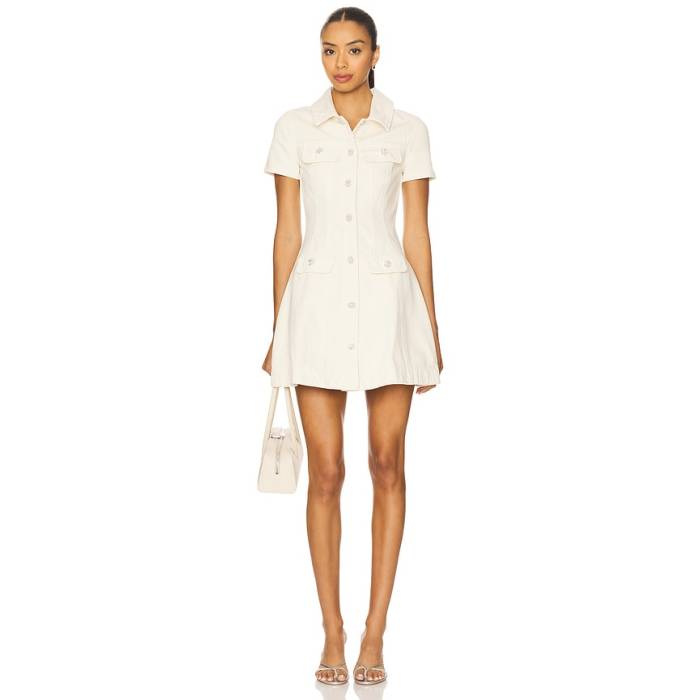 Self-Portrait 【 Collared Denim Mini Dress Women Cream 】 ジーンズ お召しもの レディース 皮膚軟化剤 ドレス-レディースファッション