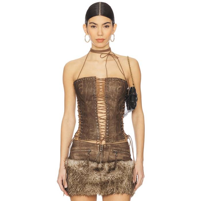 ジェイディッドロンドン Jaded London 【 Odile Faux Suede Lace Up Corset Women Brown 】 スエード・スウェード レディース 赤銅色 赤銅色