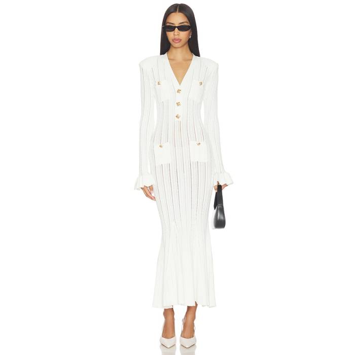 Self-Portrait 【 White Pointelle Knit Midi Dress Women White 】 白いこと 白いこと 編み物 御召しもの レディース 白いこと 白いこと