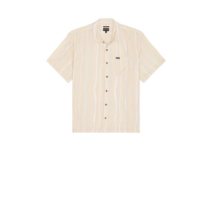 ブリクス英トン Brixton 【 Cru Slub Relaxed Short Sleeve Shirt Men Hazelnut \u0026Amp; Painterly Stripe 】 Sleeve 捩り メンズ Stripe 縞模様