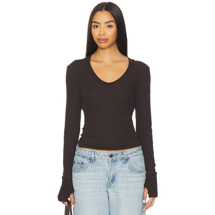 Enza Costa 【 X Revolve X Revolve Cashmere Easy Cuffed U Top Women Dark Brown 】 レディース 赤銅色 赤銅色