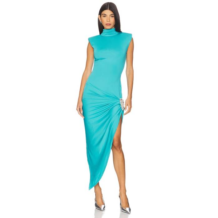 Area 【 Crystal Cluster Draped Midi Dress Women Teal 】 御召しもの レディース