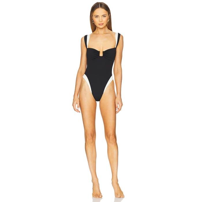 Away That Day 【 Cannes One Piece Swimsuit Women Black \u0026Amp; Ivory 】 水泳着 レディース 黒いこと 黒いこと 象牙色