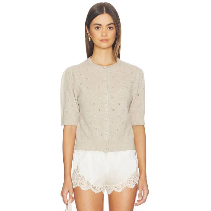 シチズンズオブヒューマニティ Citizens Of Humanity 【 Raina Pointelle Short Sleeve Cardigan Women Oatmeal 】 Sleeve 衣袂 ジレー レディース