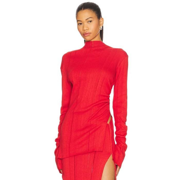 Jade Cropper 【 Long Sleeve Top Women Red 】 Sleeve 捩り レディース Red 赤・赤いこと
