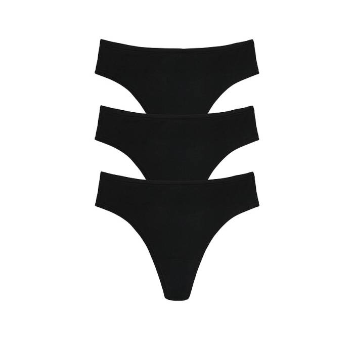 ナトリ Natori 【 Bliss Bare Cotton Thong 3-Pack Women Black 】 3個入 レディース 黒いこと 黒いこと