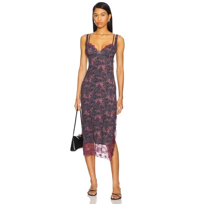 フリーピープル Free People 【 X Intimately Fp Party Crasher Midi Slip Dress Women Deep Charcoal Combo 】 お召しもの レディース ディープ 濃灰色