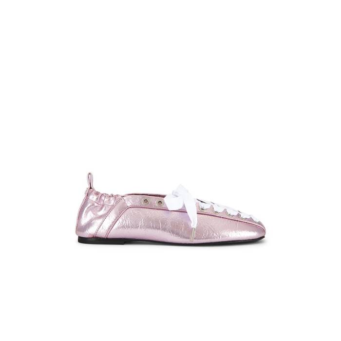 ガニー Ganni 【 Eyelets Lace Up Ballerina Flat Women Cameo Pink 】 女性バレエダンサー レディース pink さくら色