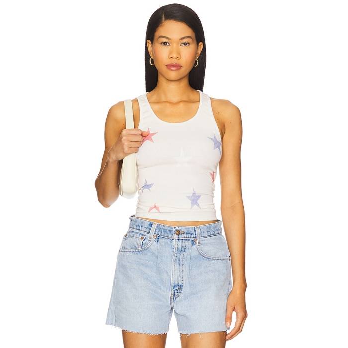 Lauren Moshi 【 Esmerelda Mini Stripe Stars Basic Fitted Tank Women Milk 】 Stripe 縞模様 スターズ 貯蔵タンクとっ始め レディース