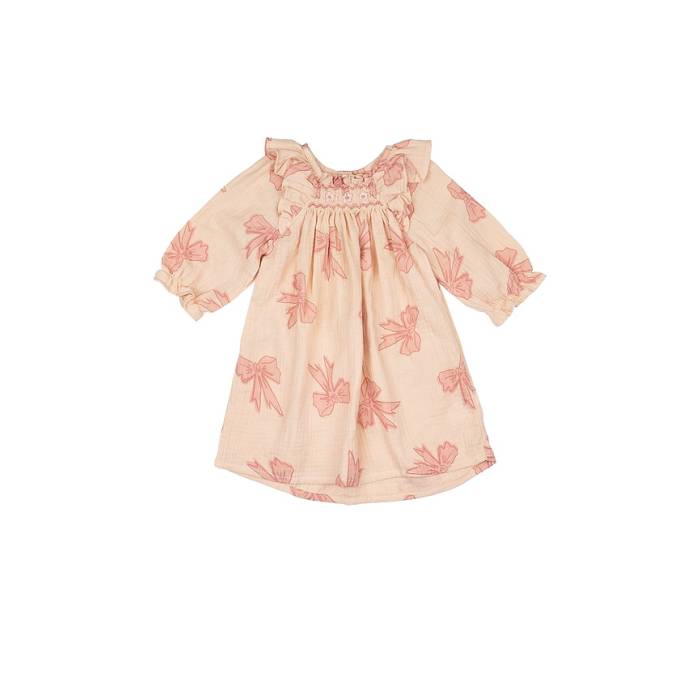 Wild Wawa 【 Noelle Dress Girls Vintage Bows Dusty Pink 】 お召しもの お坊っちゃん キッズ vintage ビンテージ・ヴィンテージ pink サクラ色