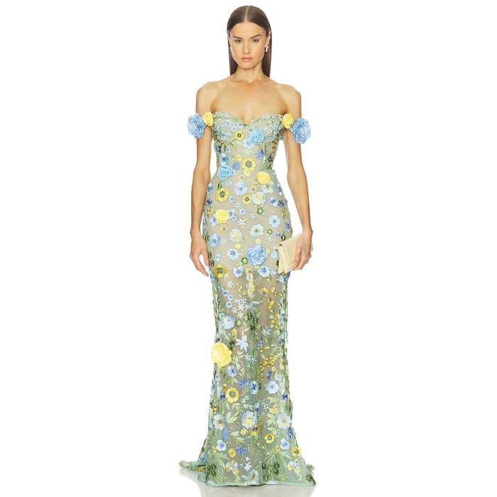 Bronx And Banco 【 Portofino Floral Jasmine Off The Shoulder Gown Women Blue Multi 】 レディース 青碧 青碧