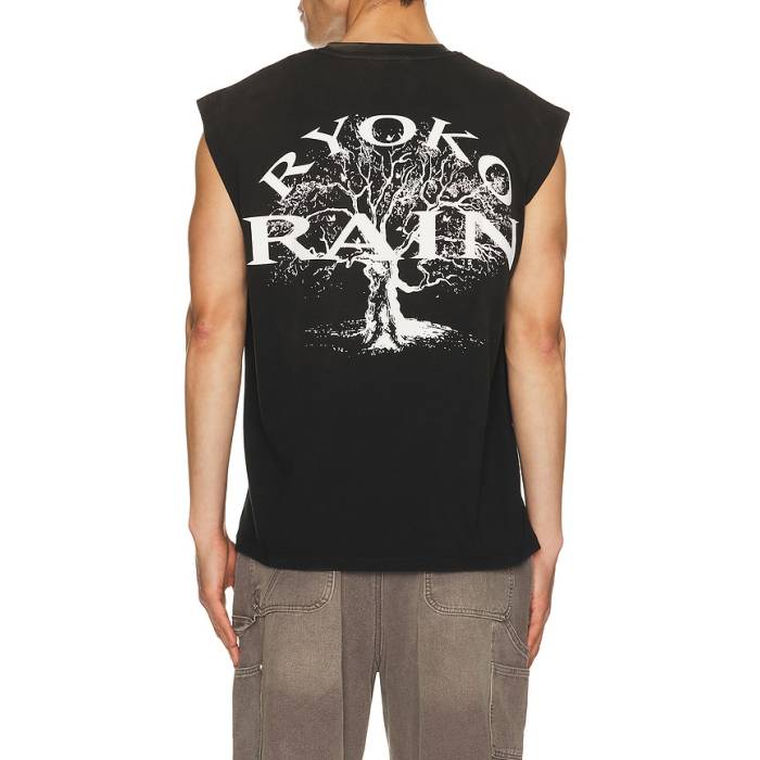 Ryoko Rain 【 Butterfly Skull Sleeveless Tee Men Washed Black 】 Sleeveless ノン衣袂 ティーシャツ メンズ 黒いこと 黒いこと