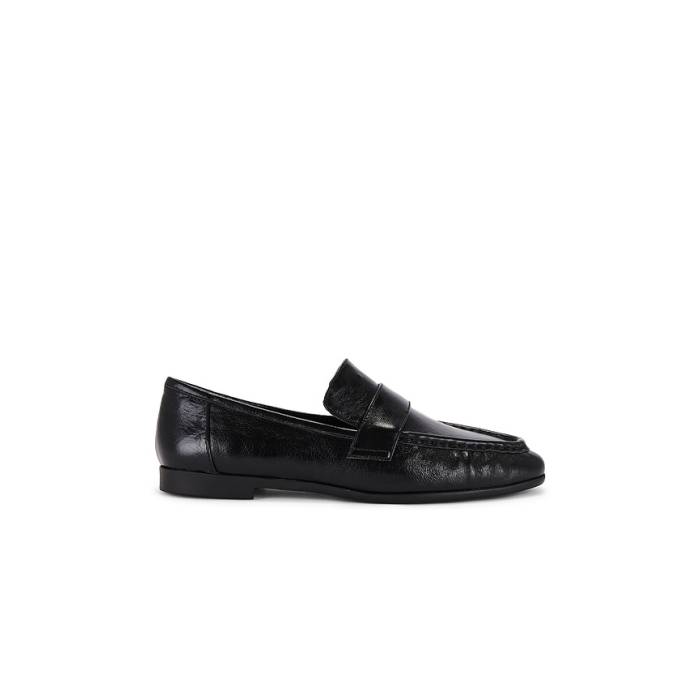 Black Suede Studio 【 Arrow Loafer Women Black Crinkled Leather 】 箭 置き目毛革 シューズ レディース 黒いこと 黒いこと なめし革