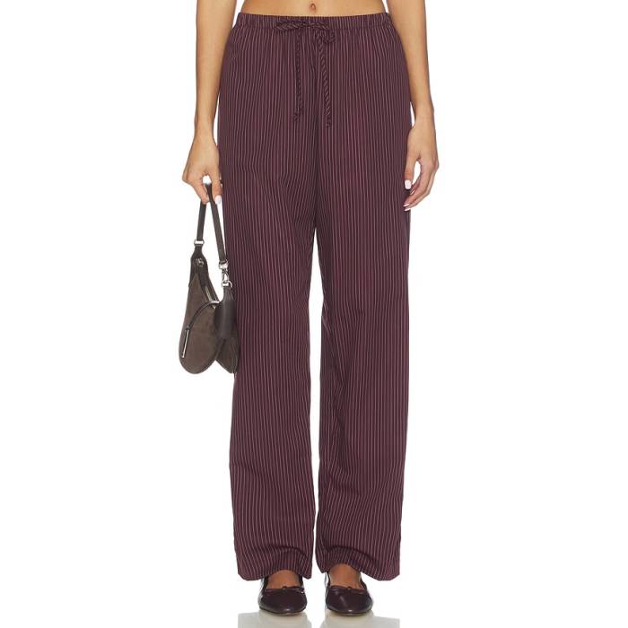 Leset 【 Yoshi Stripe Classic Tie Pant Women Bordeaux \u0026Amp; Rose Stripe 】 Stripe ストライプ クラシック ネクタイ パンツ レディース Rose ローズ Stripe ストライプ