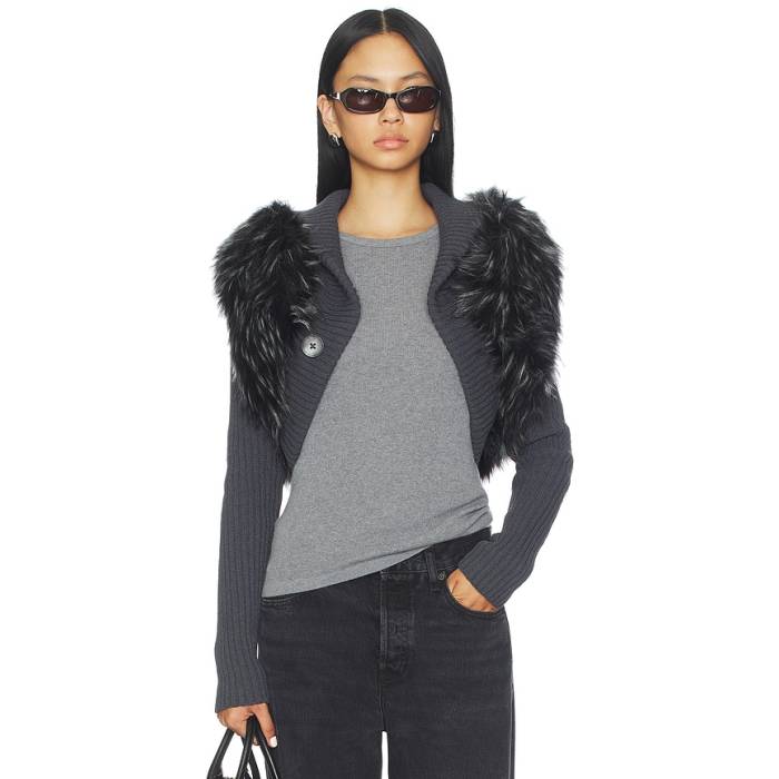 ジェイディッドロンドン Jaded London 【 Knit Faux Fur Shrug Women Grey 】 編み物 レディース 薄墨色 薄墨色