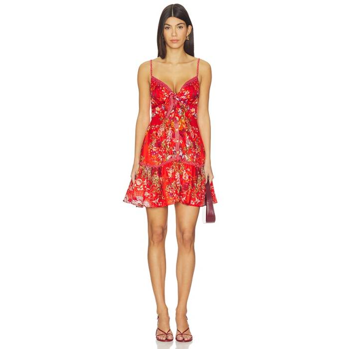 カミーラ Camilla 【 Tie Front Short Dress With Hem Ruffle In Ol\u0026Eacute; Ol\u0026Eacute; Women Ol? Ol? 】 タイ 御召しもの レディース