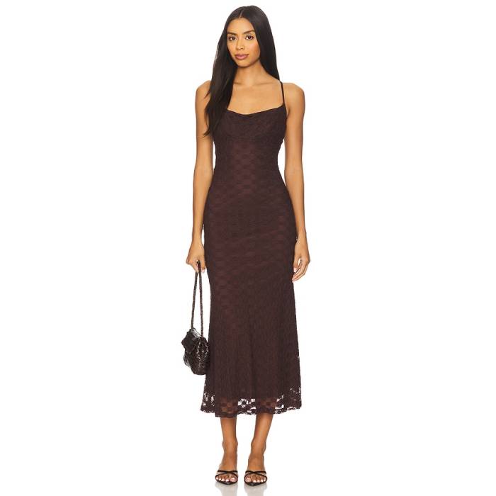 バル一点 Bardot 【 Adoni Mesh Midi Dress Women Dark Chocolate 】 お召しもの レディース レディースファッション-ドレス