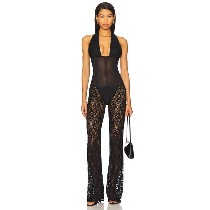 Amor Mia 【 Lace Jumpsuit Women Black 】 飛び降りる背広 レディース 黒いこと 黒いこと