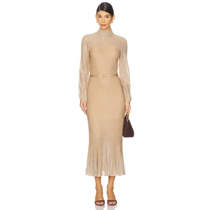ジマーマン Zimmermann 【 Metallic Midi Dress Women Metallic Rose Gold 】 ドレス レディース Rose ローズ ゴールド｜スニケス